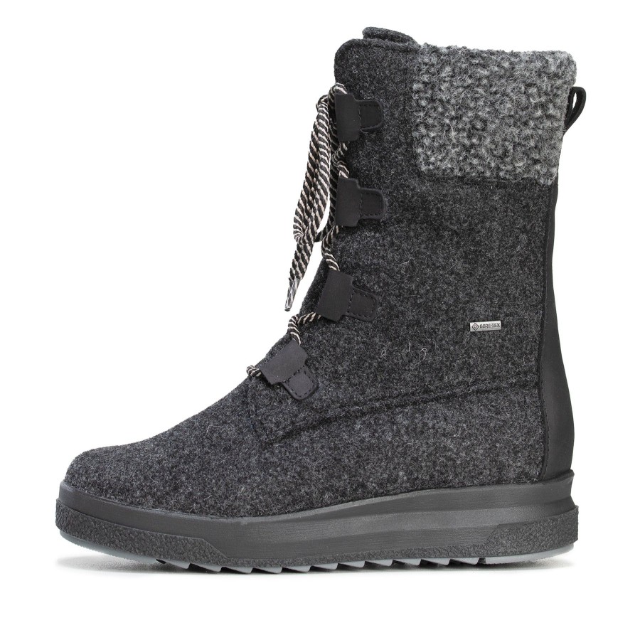 Pomar Huopasaappaat | Reki Naisten Xw Gore-Tex® Huopasaapikkaat Granit Felt/Black Waxy Leather