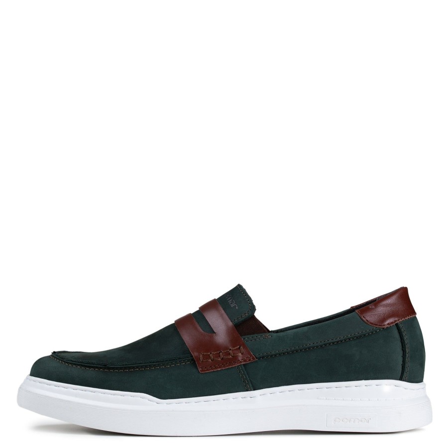 Pomar Sneakerit | Saaristo Miesten Zero Waste Loaferit Dark Forest Nubuck/Tan Nappa