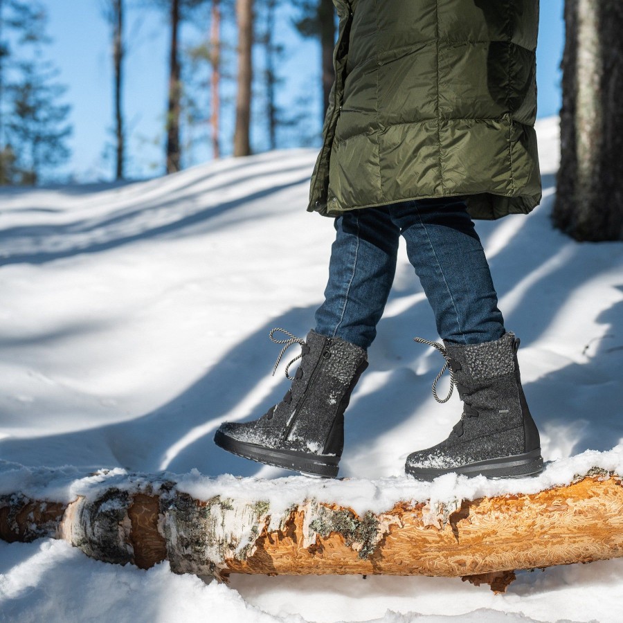 Pomar Huopasaappaat | Inari Naisten Pomar+ Gore-Tex® Huopasaapikkaat Granit Felt/Blk Waxy Leather