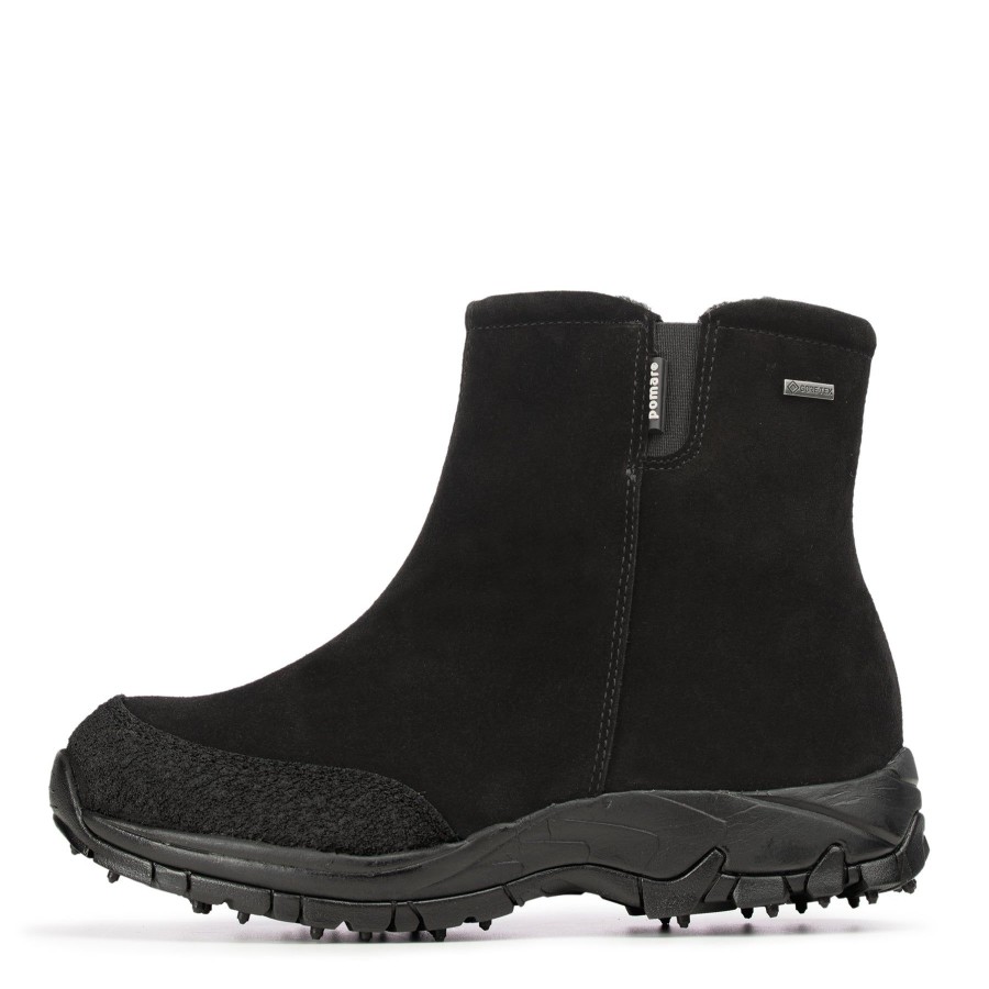 Pomar Chelsea-Nilkkurit | Alppi Naisten Gore-Tex ® Nilkkurit Nastapohjalla Black Suede/Pu-Suede/Spike